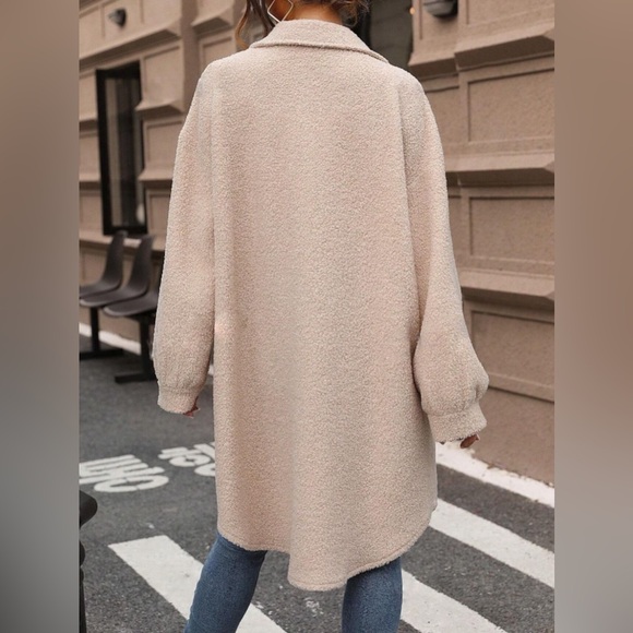 Button Up Drop Shoulder Sherpa Coat - Picture 2 of 6